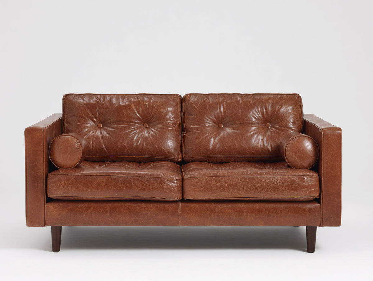 Divano a due posti - Pelle - 176x88x82 cm - Marrone cognac - Design moderno vintage