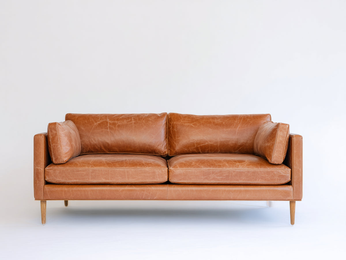 Divano a due posti - Pelle - 190x91x80 cm - Cognac - Design contemporaneo