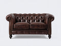 Divano a due posti - Pelle - 162x88x76 cm - Marrone scuro - Stile Chesterfield