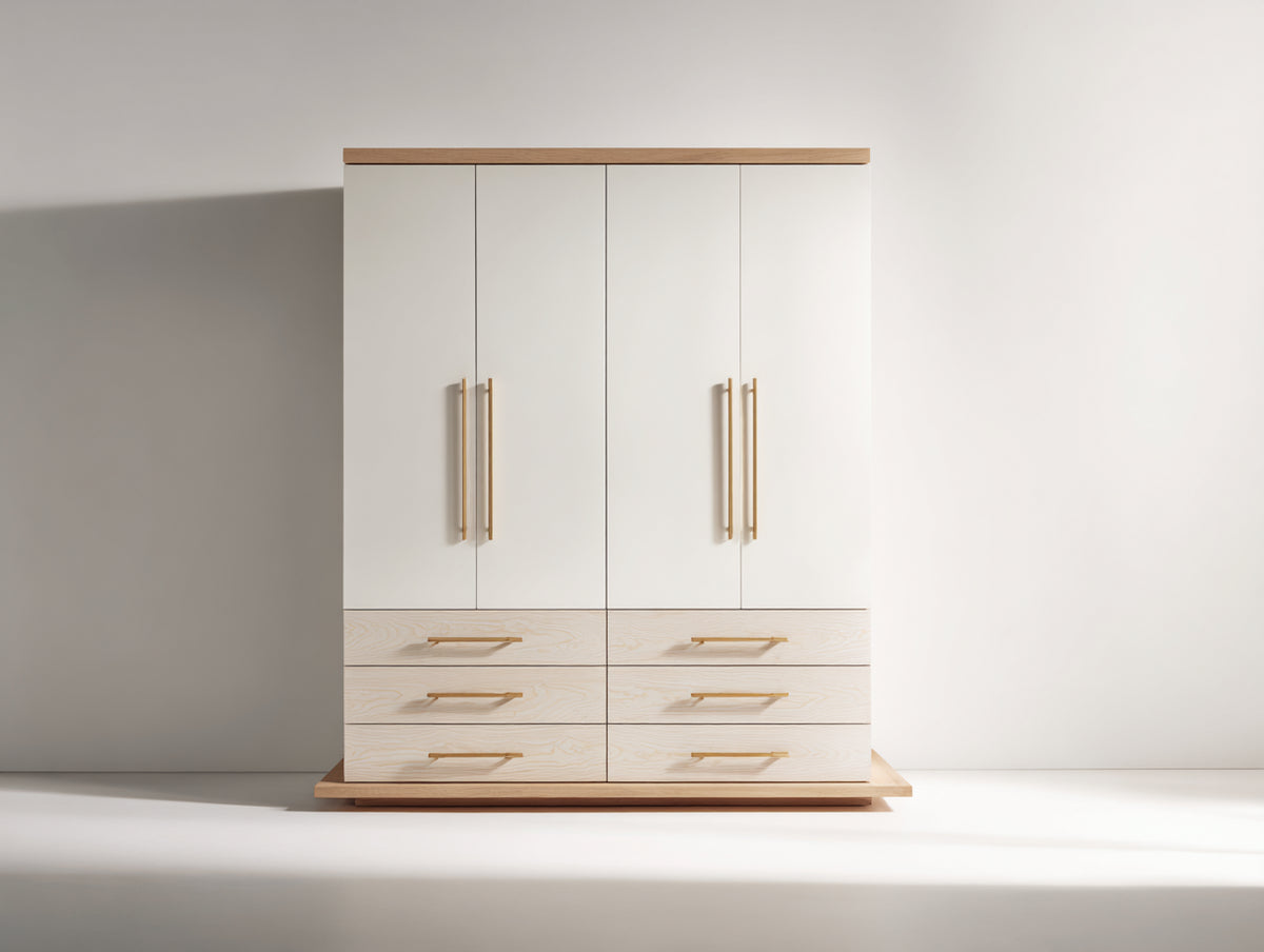 Armadio - Legno - 160x58x200 cm - Bianco-Naturale - Design moderno