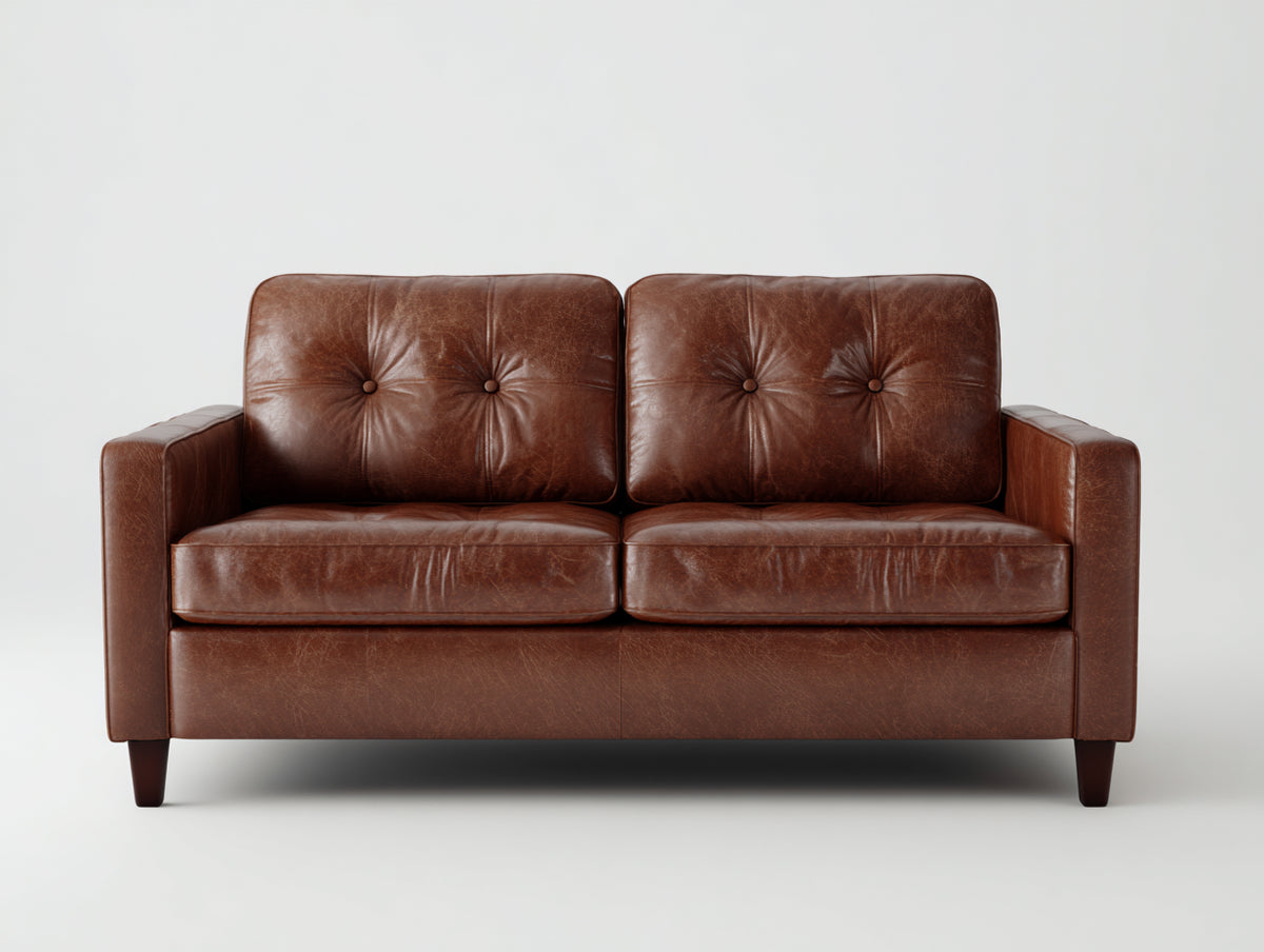 Divano a due posti - Pelle - 176x88x82 cm - Marrone cognac - Design moderno vintage