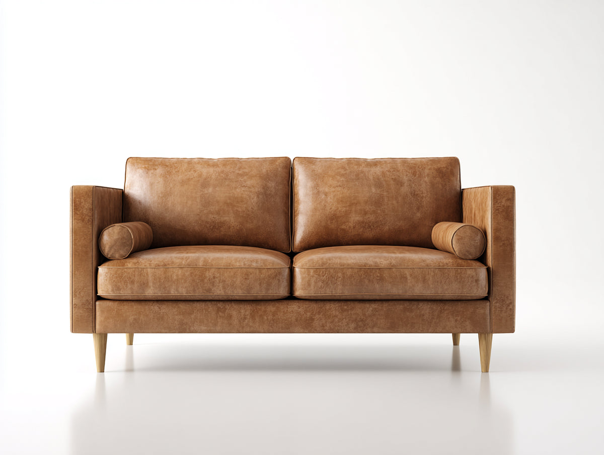 Divano a due posti - Pelle - 176x89x84 cm - Marrone caramello - Design moderno