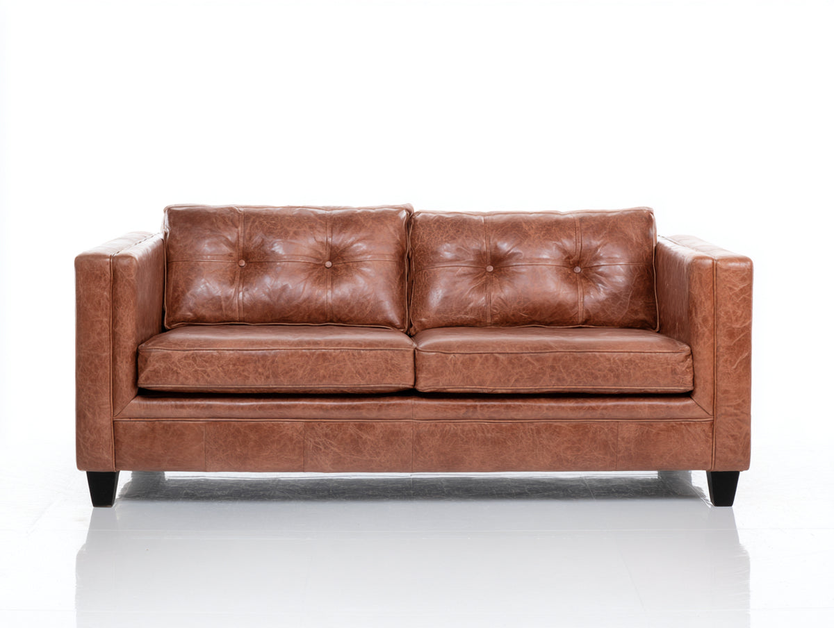 Divano a due posti - Pelle - 180x88x82 cm - Marrone cognac - Design classico
