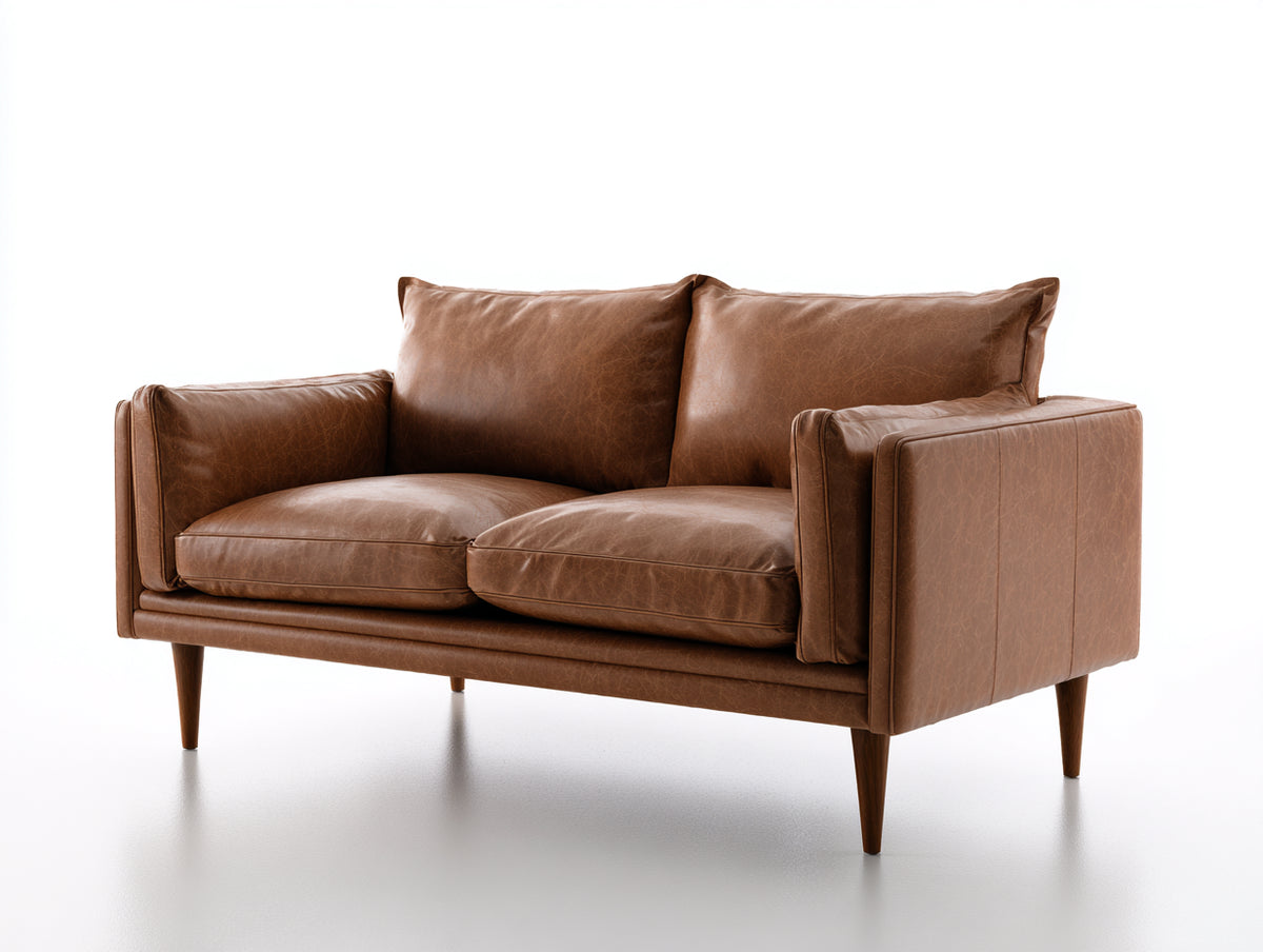 Divano a due posti - Pelle - 168x88x85 cm - Marrone cognac - Design vintage
