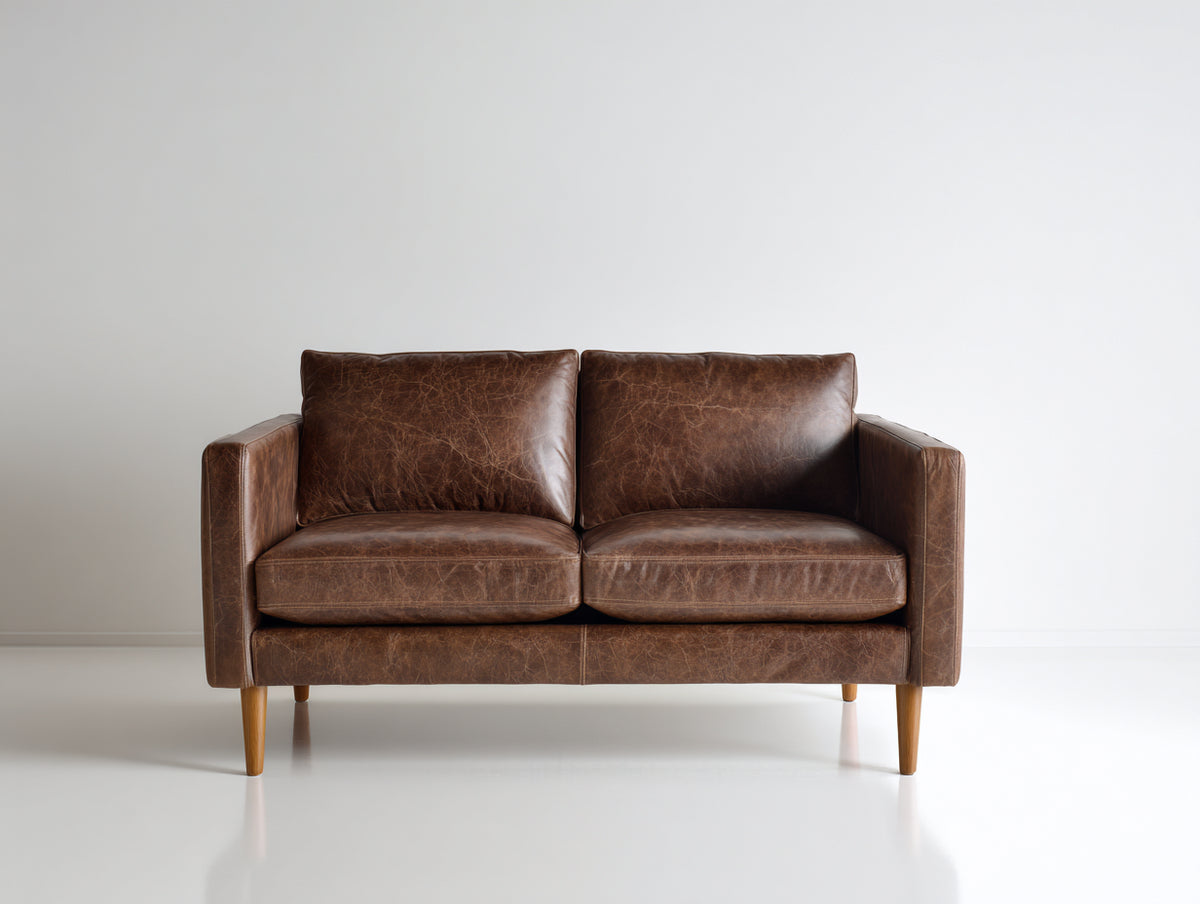 Divano a due posti - Pelle - 160x86x80 cm - Marrone testa di moro - Design metà secolo