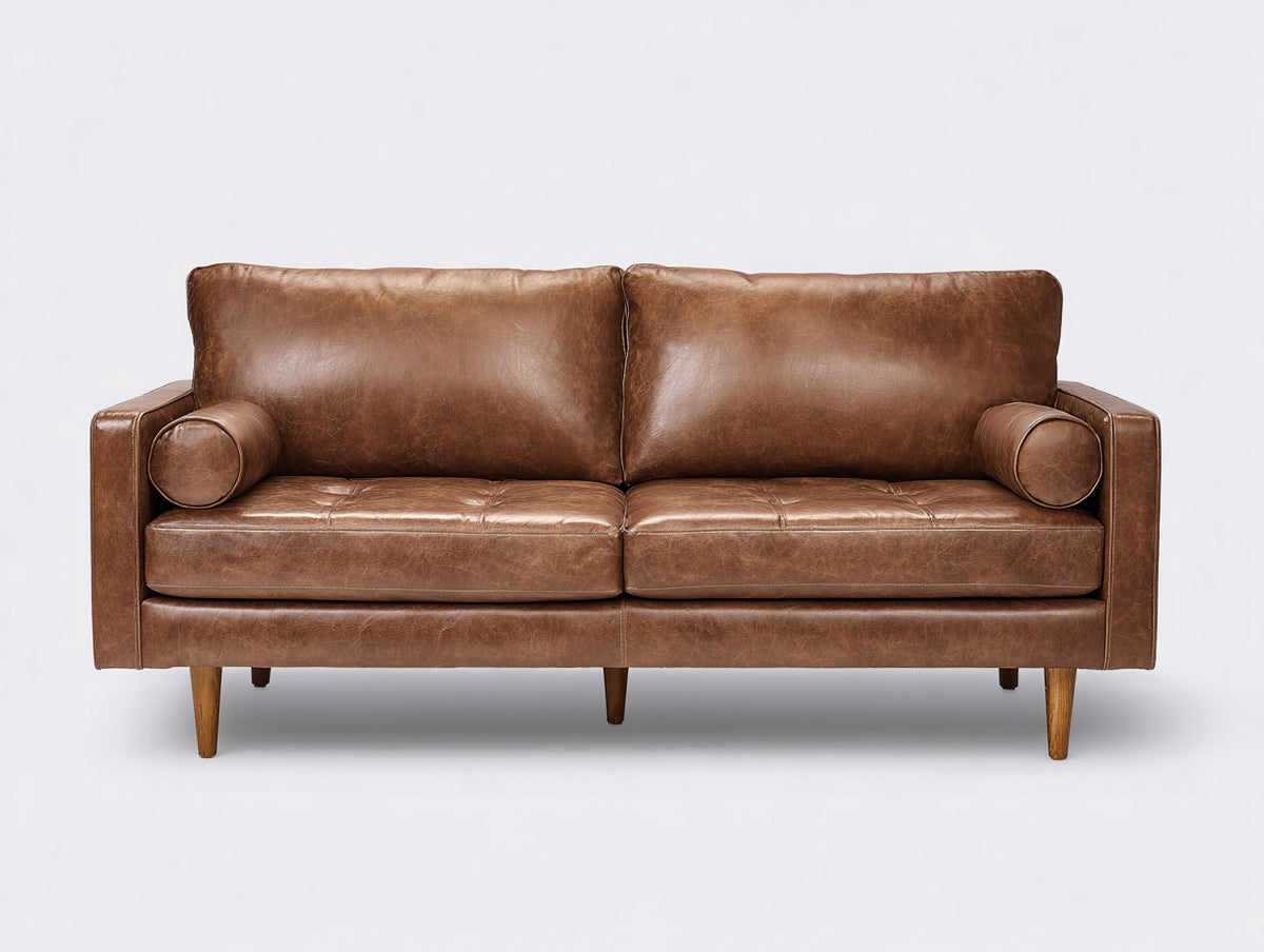 Divano a due posti - Pelle - 190x91x84 cm - Marrone - Design moderno
