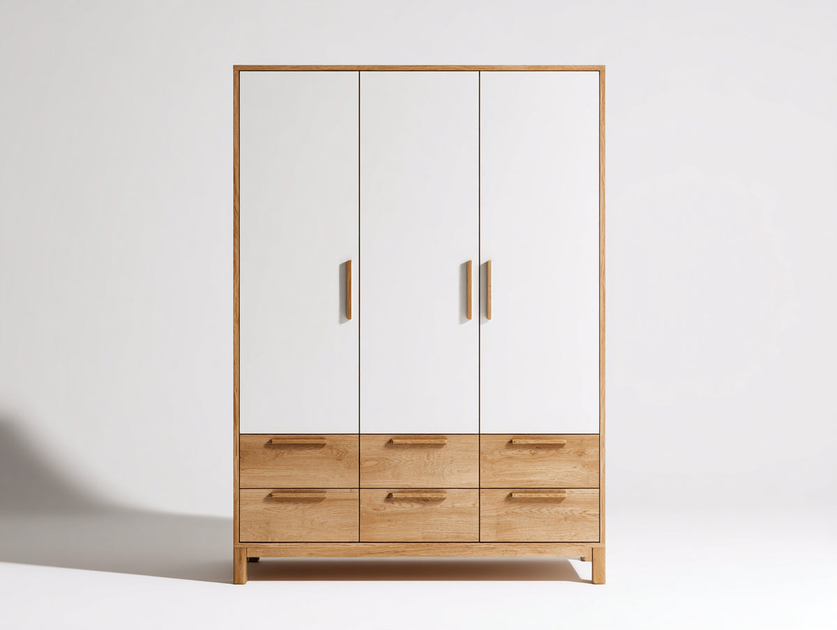 Armadio - Legno - 158x58x198 cm - Bianco-Naturale - Design scandinavo