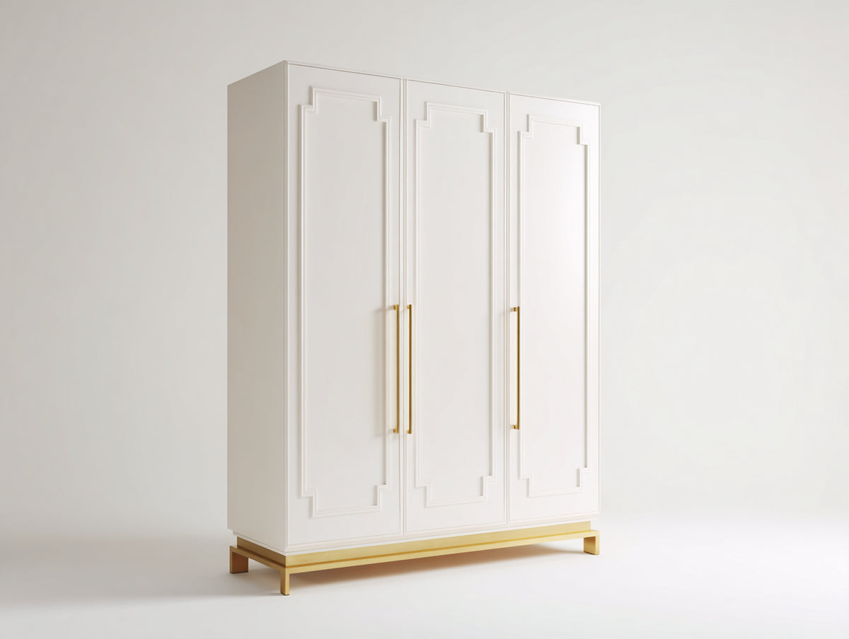 Armadio - Legno-Metallo - 150x58x205 cm - Bianco-Oro - Design neoclassico