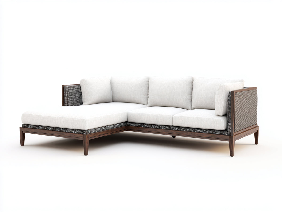 Divano angolare - Tessuto-Legno - 269x165x83 cm - Bianco-Marrone - Stile moderno