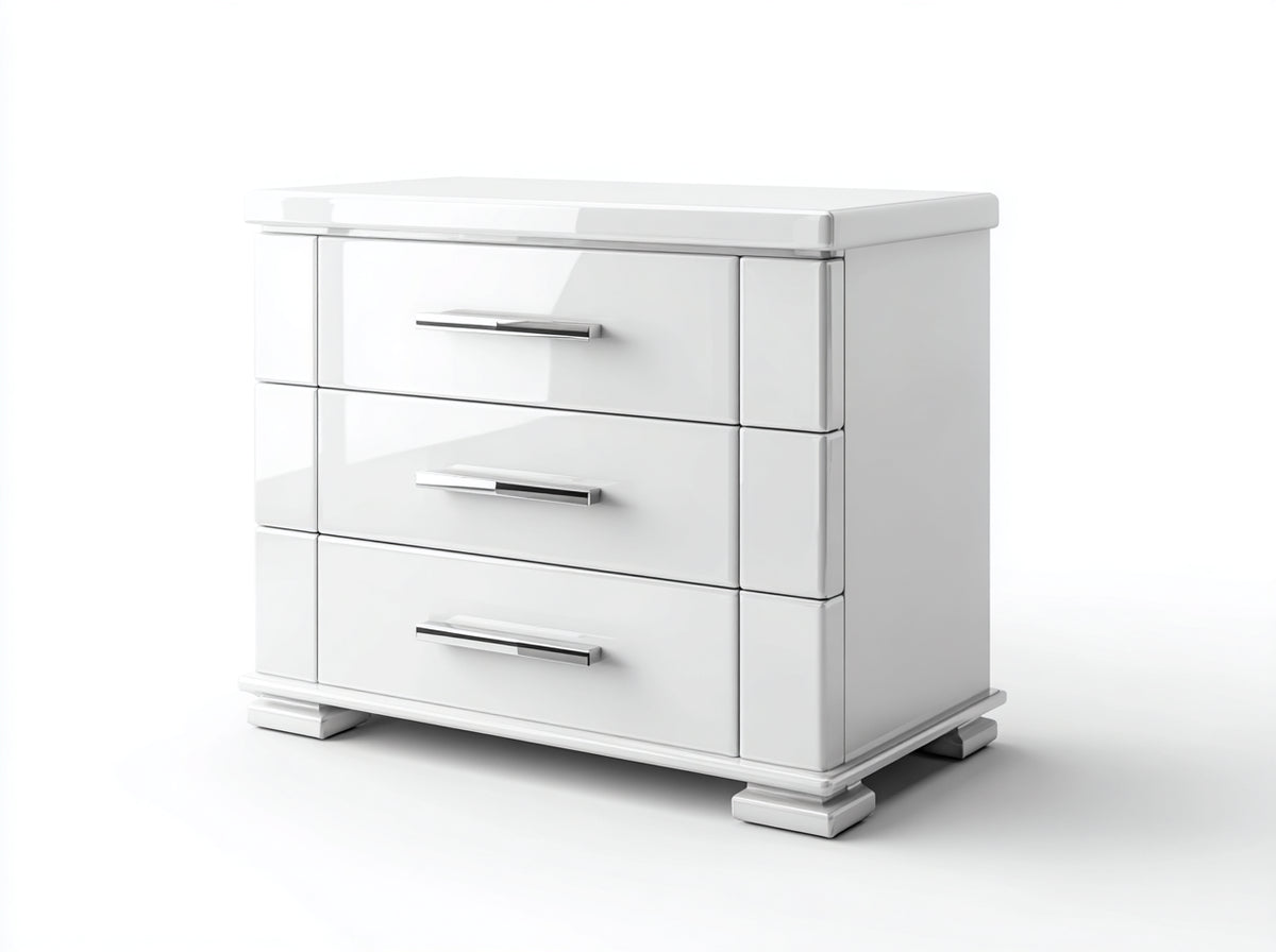 Cassettiera - Legno - 78x44x78 cm - Bianco - Design moderno lucido