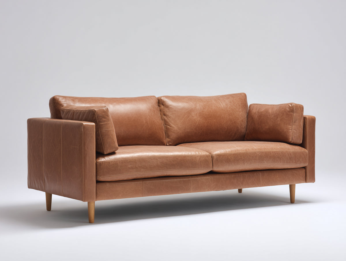 Divano a due posti - Pelle - 188x92x82 cm - Marrone chiaro - Design moderno