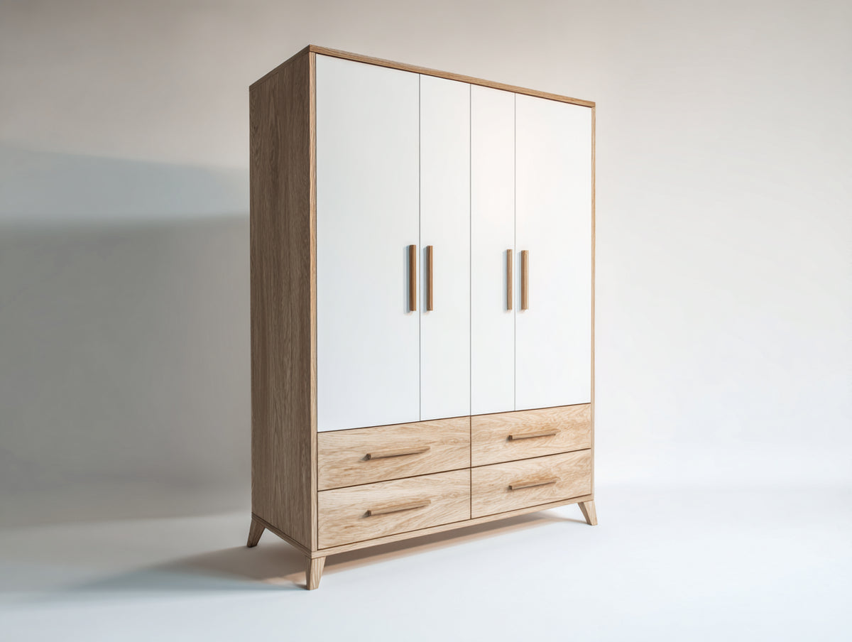 Armadio - Legno - 165x60x205 cm - Bianco-Naturale - Design moderno