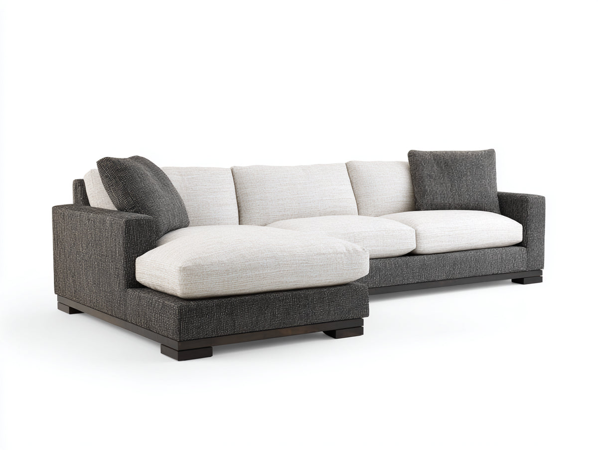 Divano angolare - Tessuto - 286x170x84 cm - Grigio scuro-Avorio - Stile contemporaneo
