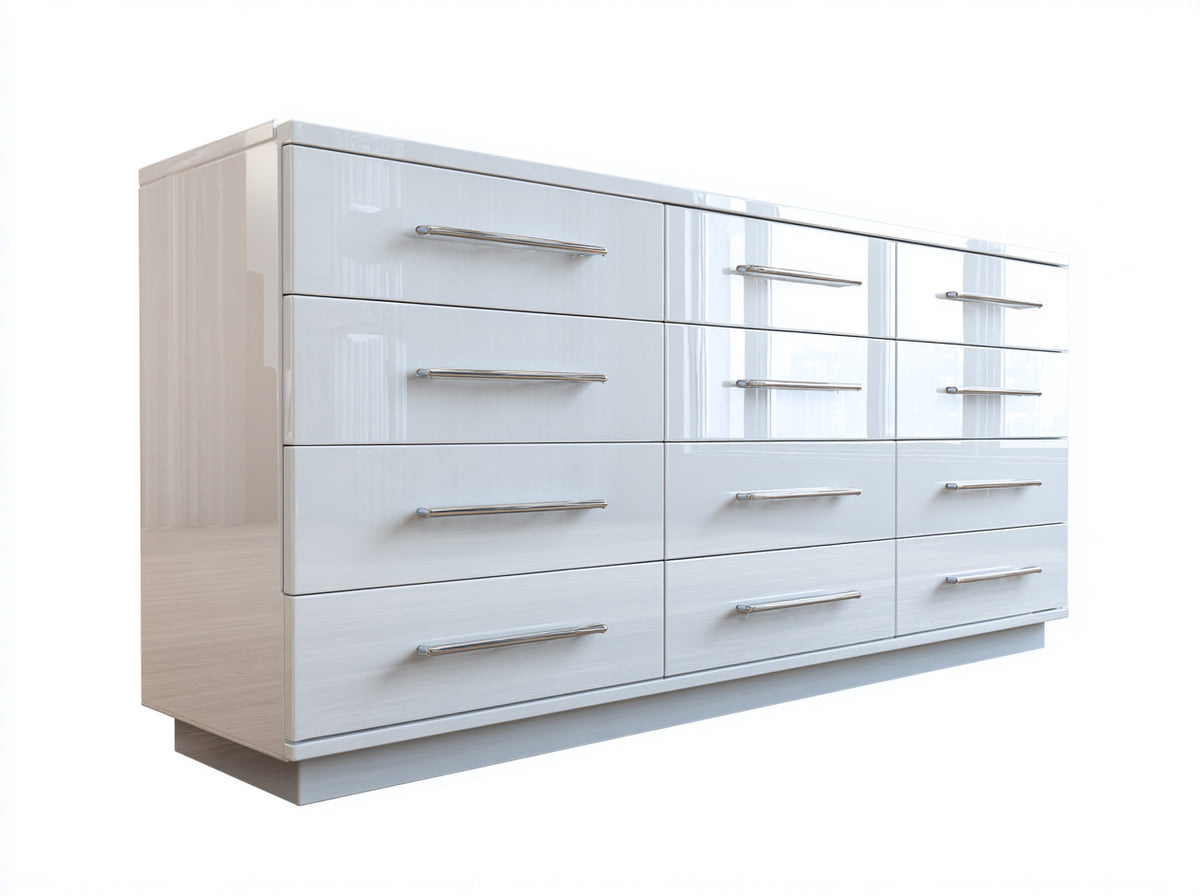 Cassettiera - Legno - 172x47x96 cm - Bianco - Design contemporaneo lucido