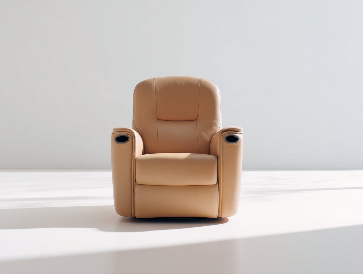 Poltrona reclinabile - Pelle - 96x98x107 cm - Cammello - Stile moderno con portabicchieri